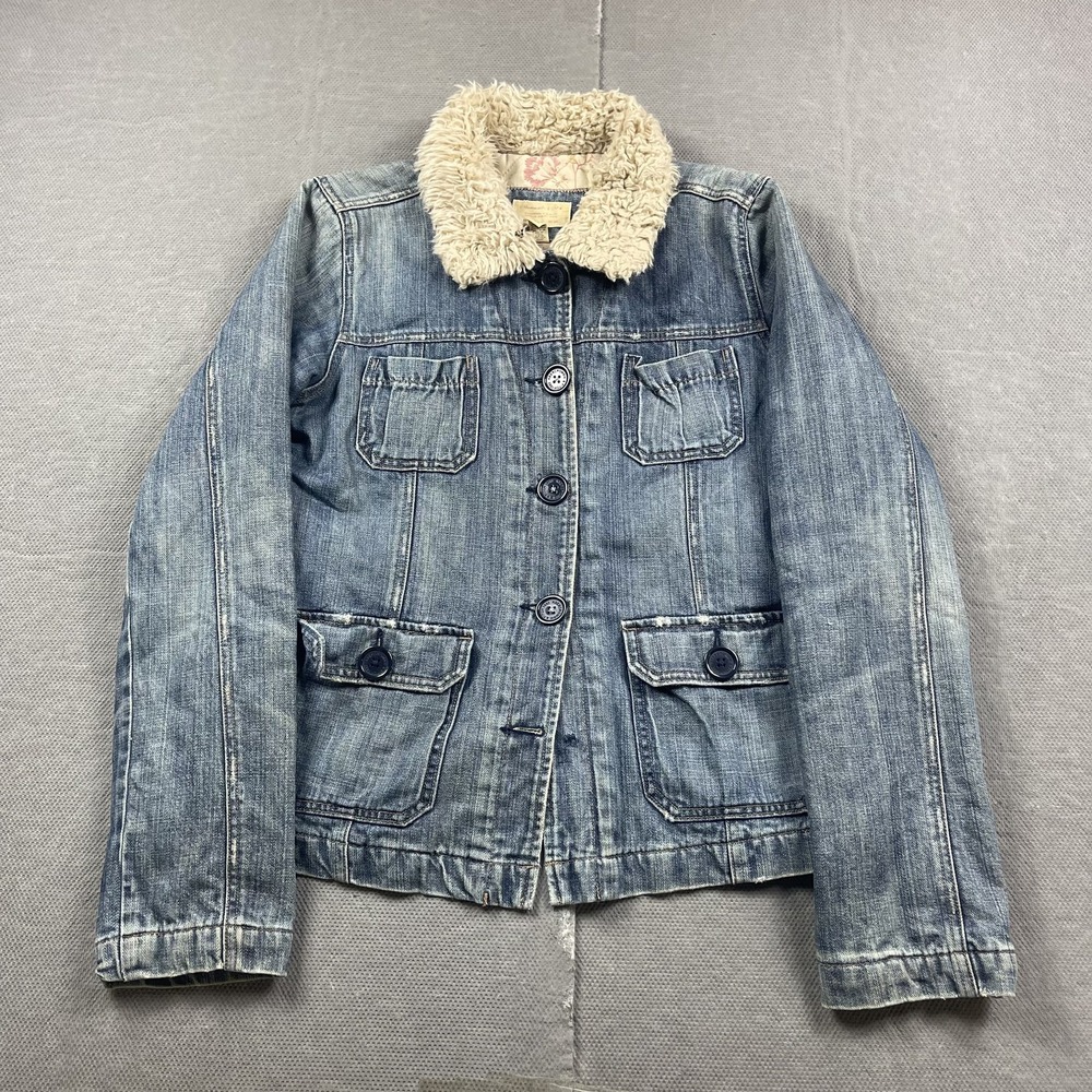 Abercrombie & Fitch Jacket Womens Large Denim Sherpa Lined Floral Quilted Coat